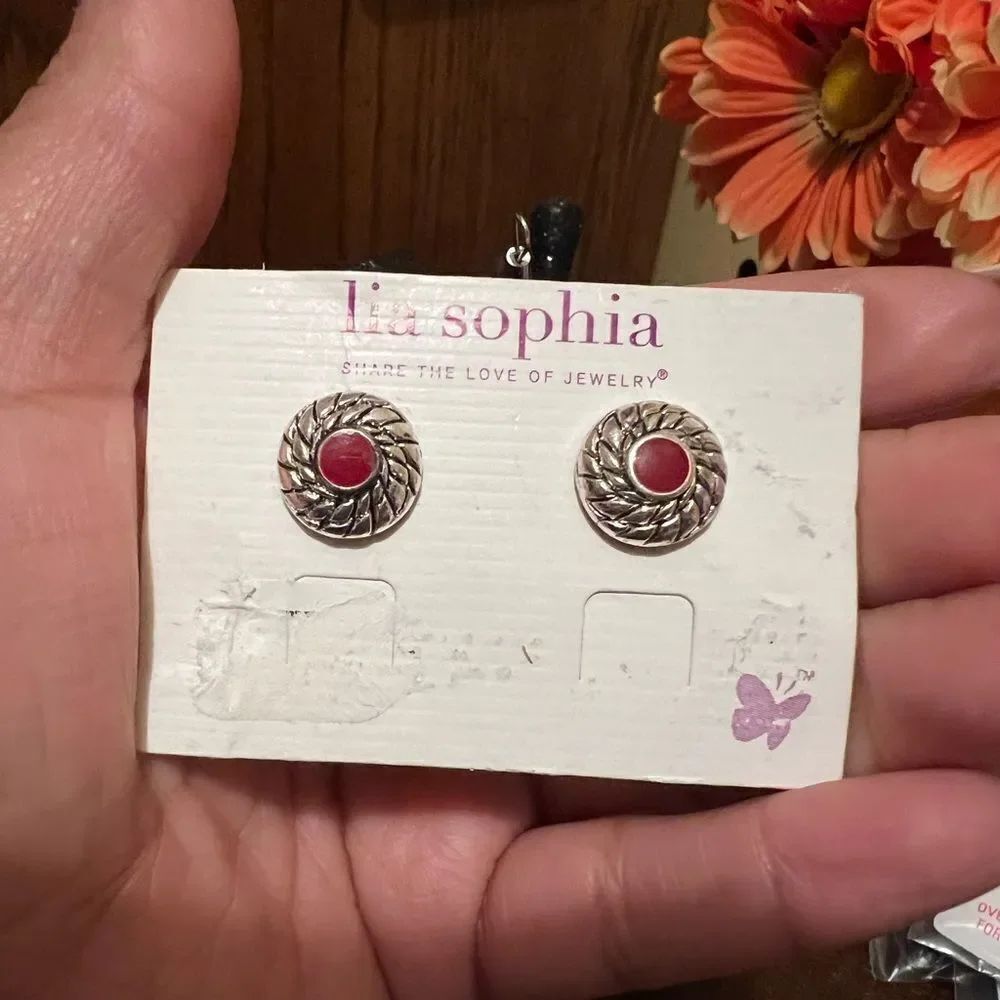 🆕 LIA SOPHIA SILVER RED ENAMEL EARRINGS
